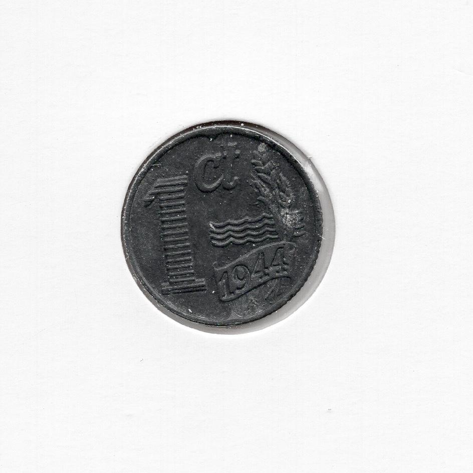 Zinken oorlogsgeld 1 cent 1944, 10 cent 1941 en 25 cent 1941, Ophalen of Verzenden, Koningin Wilhelmina, 1 cent, Losse munt