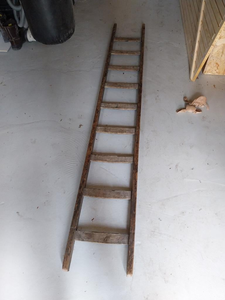 Brocante houten ladder 3 meter, Doe-het-zelf en Verbouw, Ladders en Trappen, Ophalen of Verzenden