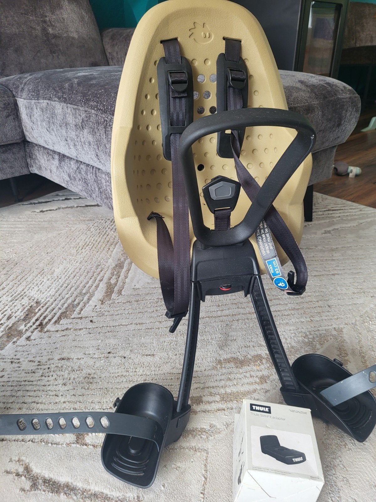 Thule Yepp 2 Mini fietsstoeltje met SlimFit adapter, Ophalen, Voetsteuntjes, Zo goed als nieuw, Thule