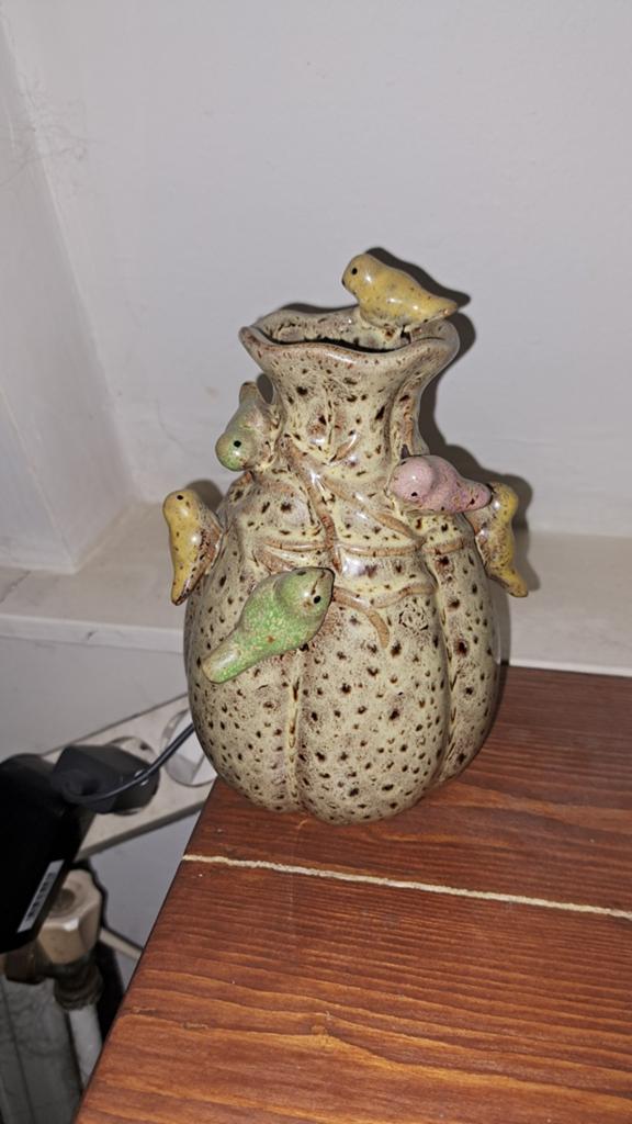 Mooi daankromhout vaasje met 3d vogeltjes, Ophalen of Verzenden