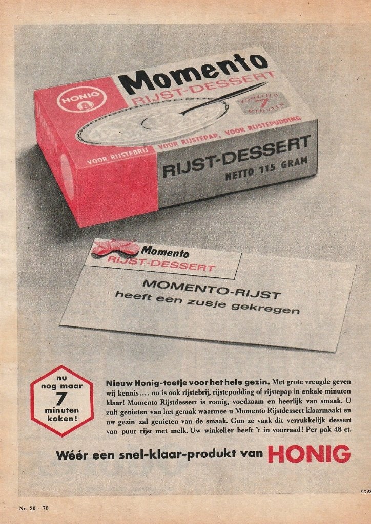retro reclame 1963 Honig Koog ad Zaan zuivel rijstdessert, Verzenden, Overige typen