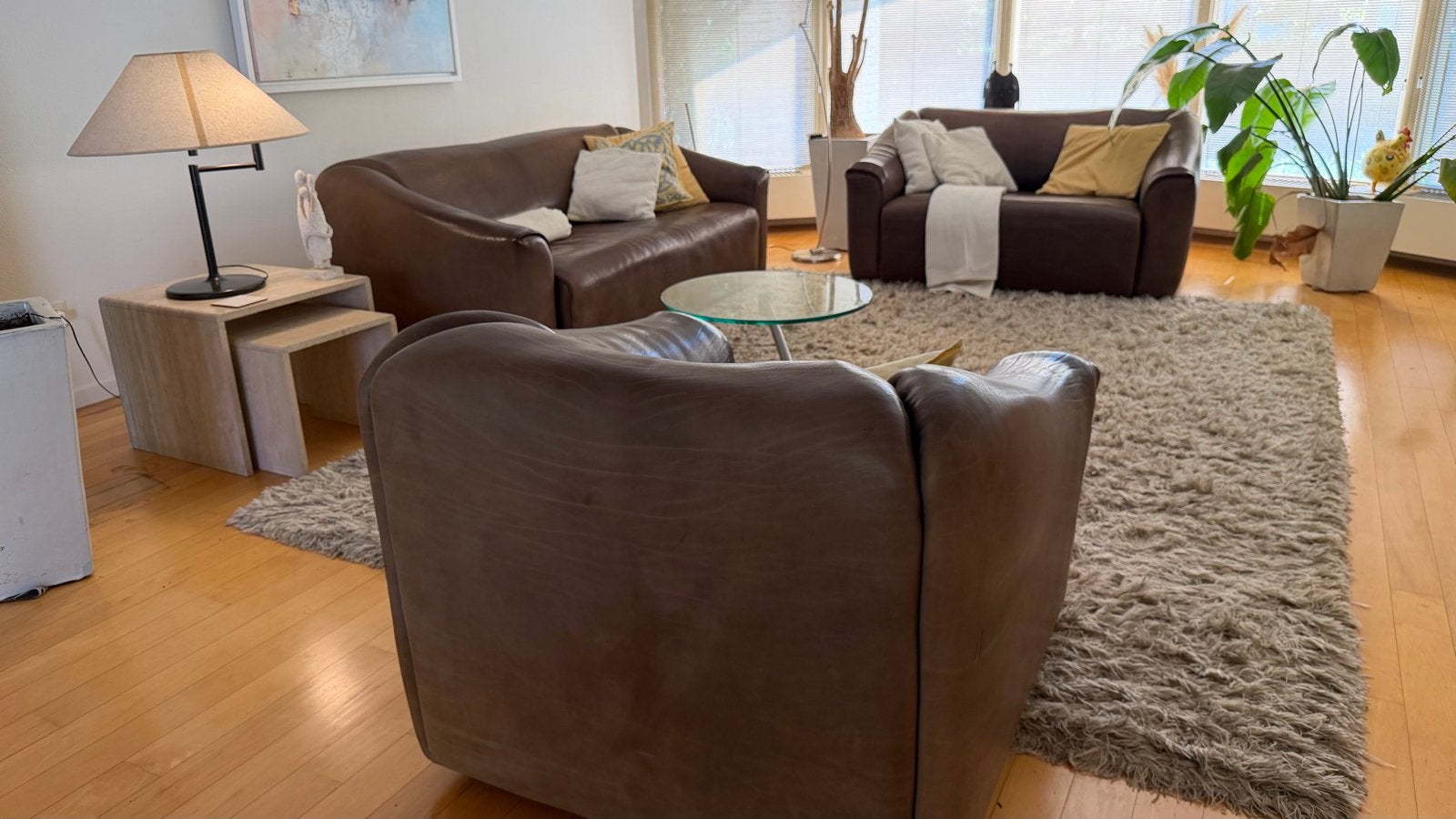 DeSede ds47 mid century  fauteuil, 2-zits & 3-zitsbank groep, Gebruikt, Midcentury style neck leer, Driepersoons, Ophalen of Verzenden