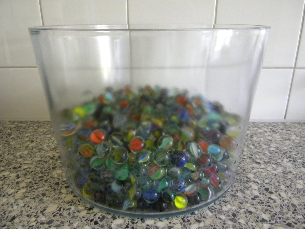 PLANTENSCHAAL GLAS, PLANTENBAK GLAS MET LAAG KNIKKERS, Overige materialen, Gebruikt, Rond, Ophalen of Verzenden