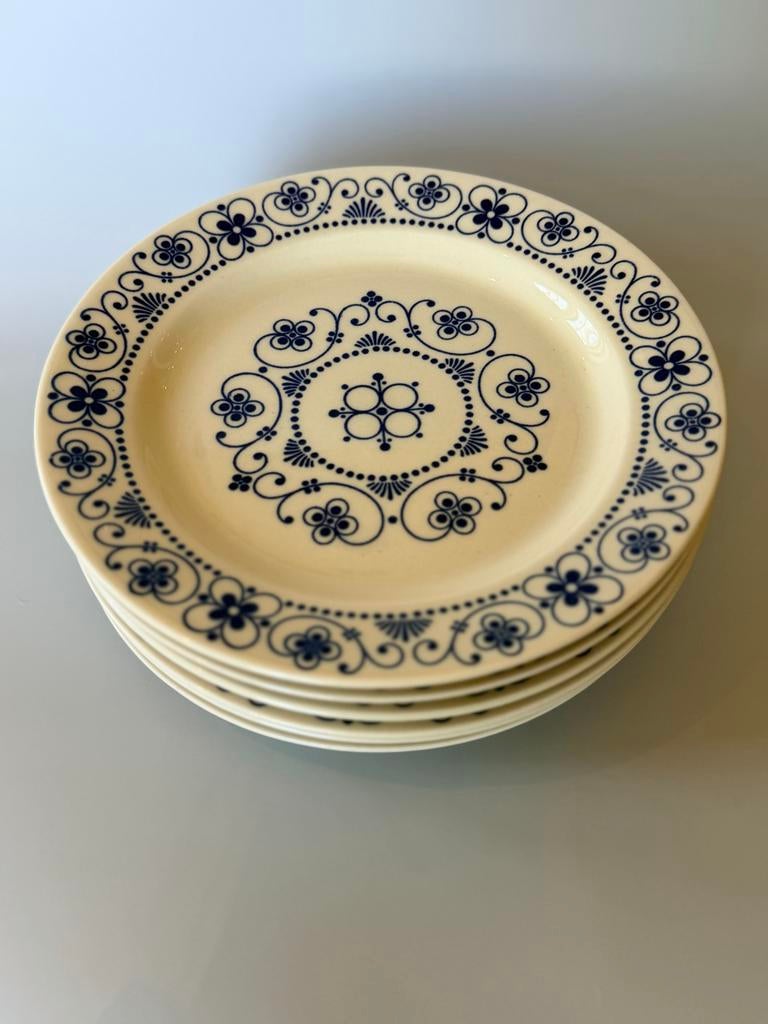 6 Annaburg Sintolan ontbijtborden - Jaren '70 DDR servies, Gebruikt, Keramiek, Ophalen of Verzenden, Bord(en)