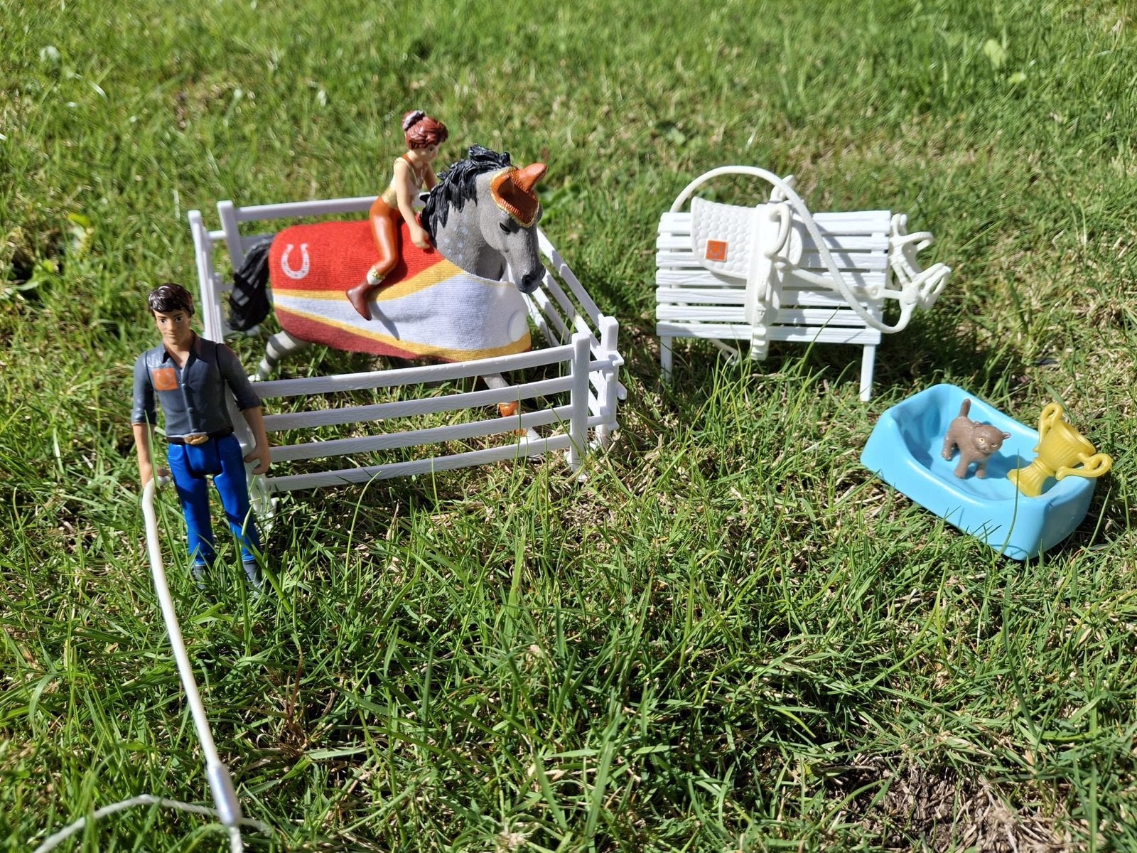 Schleich Longeerset 42443 - Paard met ruiter en accessoires, Ophalen of Verzenden, Zo goed als nieuw