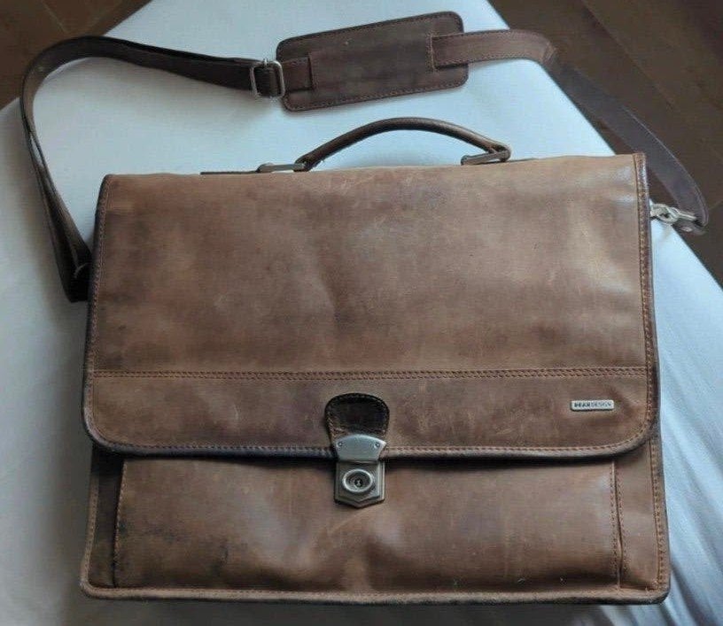 Leren Aktetas Bear Design - Robuust en Stijlvol, Computers en Software, Laptoptassen, Bruin, 17 inch of meer, Aktetas, Ophalen of Verzenden