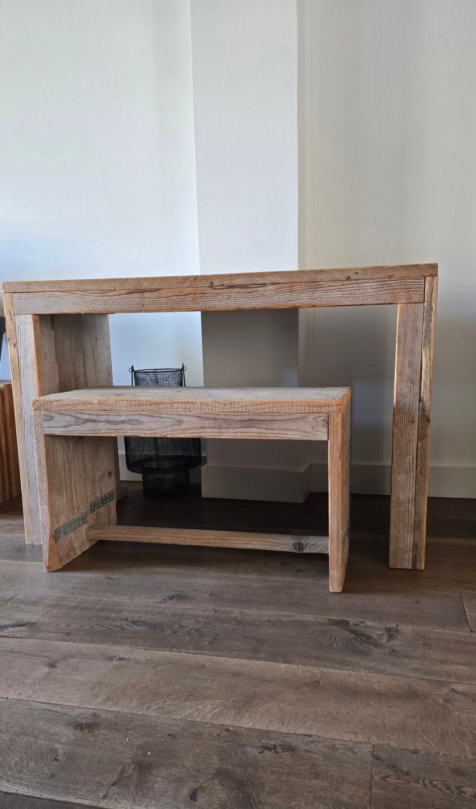 Steigerhouten bureau met bijpassend bankje, Huis en Inrichting, Ophalen, Overige typen, Gebruikt, Hout