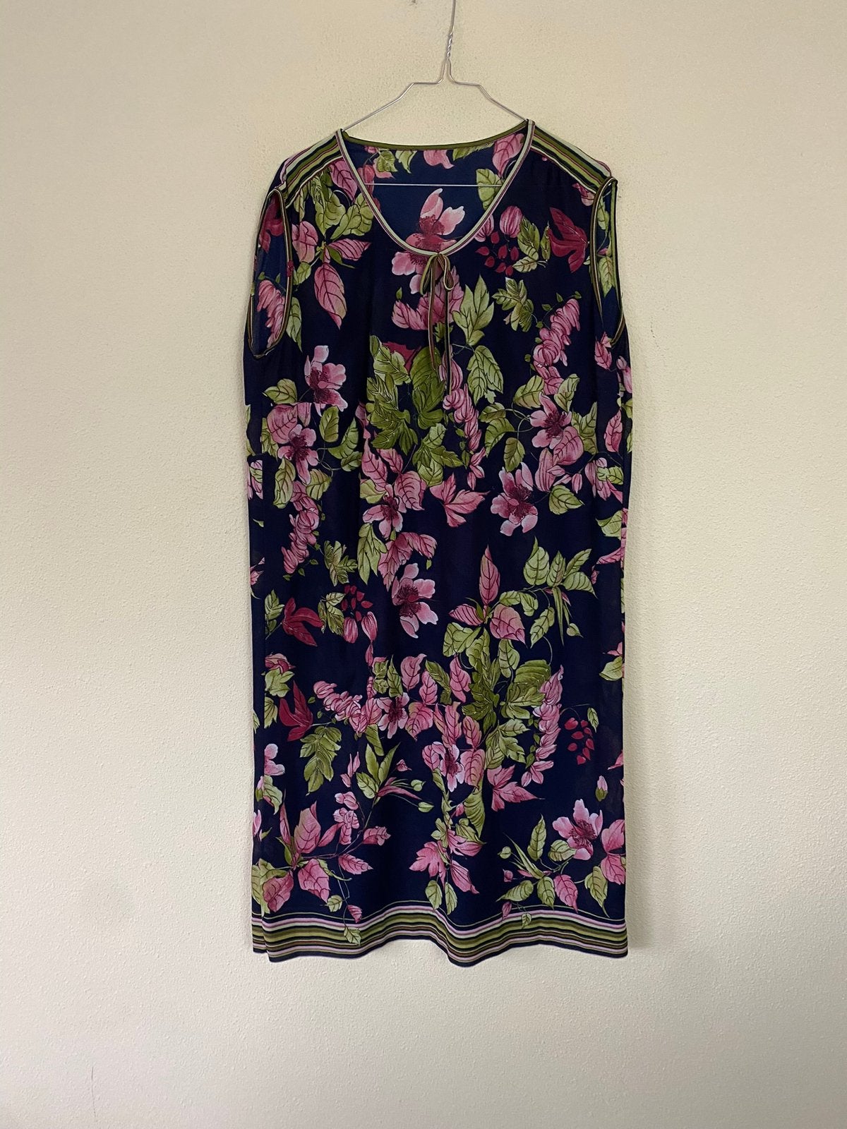 Vintage jurk met bloemenprint Blauw/roze maat 44 XXL, Hgv, Blauw, Hgv, Maat 42/44 (L)