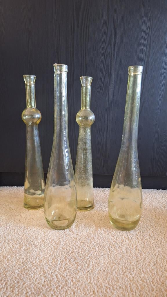 Set van 4 gele transparante glazen siervazen, 40 cm hoog, Ophalen