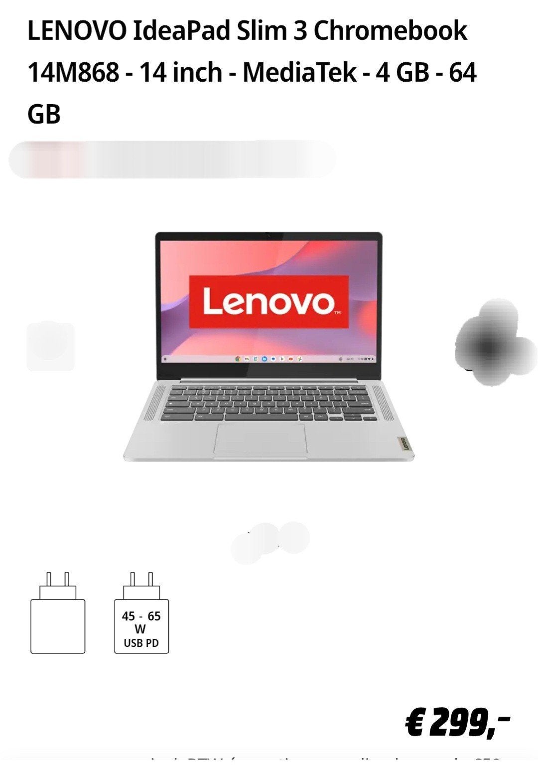 Foto 2 van Lenovo IdeaPad Slim 3 Chromebook 14M868 - 14 inch - 4GB RAM