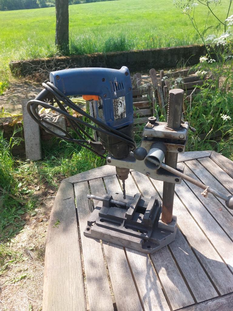 Wolfcraft boorkolom met AEG Boormachine, Ophalen, Variabele snelheid, Kolomboormachine, Gebruikt