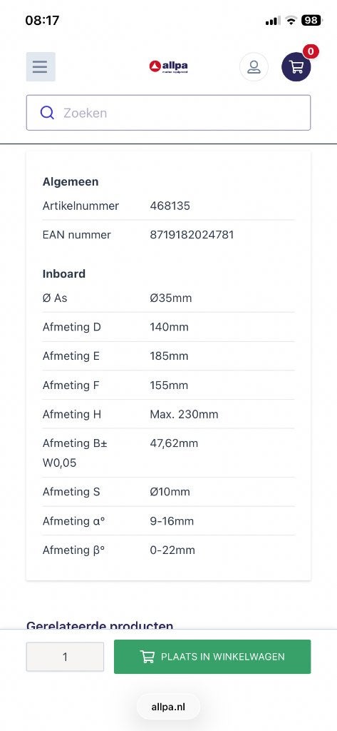 Bronzen uithouder rechte montageflens, voor schroefas Ø35mm, Ophalen of Verzenden, Nieuw, Motor en Techniek