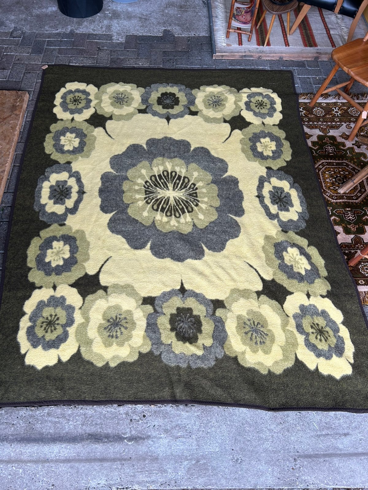 Vintage jaren 70 groot bloemen deken, groen, ?, Zo goed als nieuw, ?, ?
