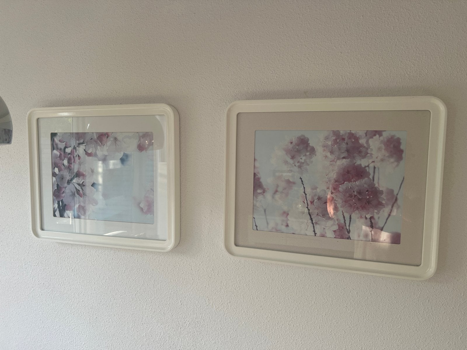 2 Fotolijsten met Roze Bloemen - Decoratieve Wanddecoratie, Ophalen, Kunststof, Zo goed als nieuw, Fotolijst