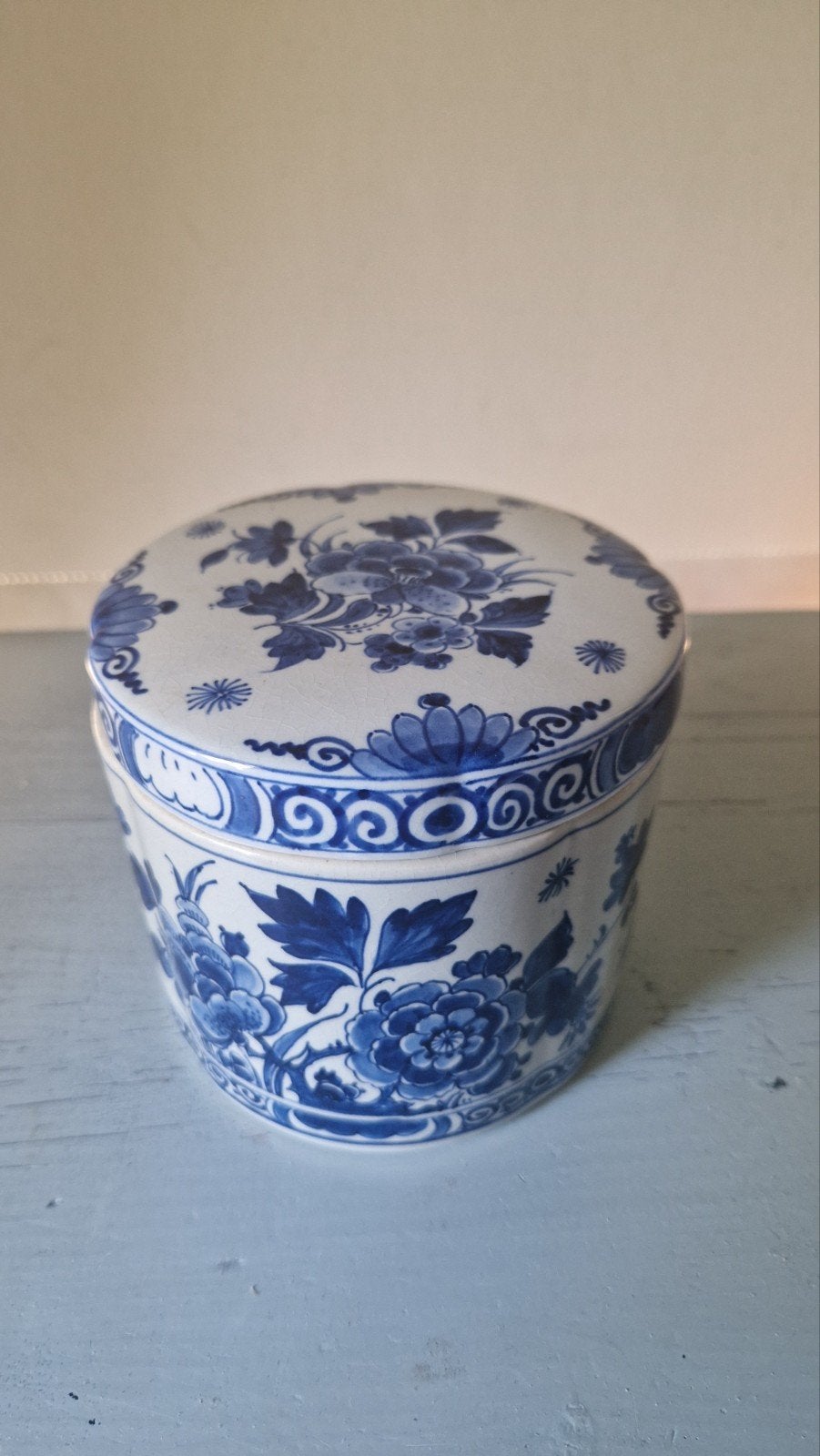 Antieke Delfts blauwe pot met deksel, handgeschilderd, Ophalen of Verzenden