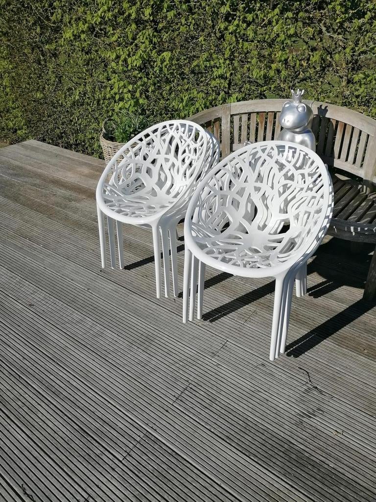6 stapelbare Crystal design tuinstoelen wit, Ophalen of Verzenden, Zo goed als nieuw, Kunststof, Stapelbaar