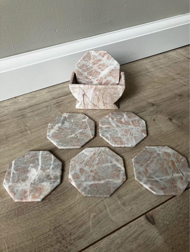 Vintage octagon marmeren onderzetters, Huis en Inrichting, Woonaccessoires | Onderzetters, Ophalen of Verzenden, Zo goed als nieuw