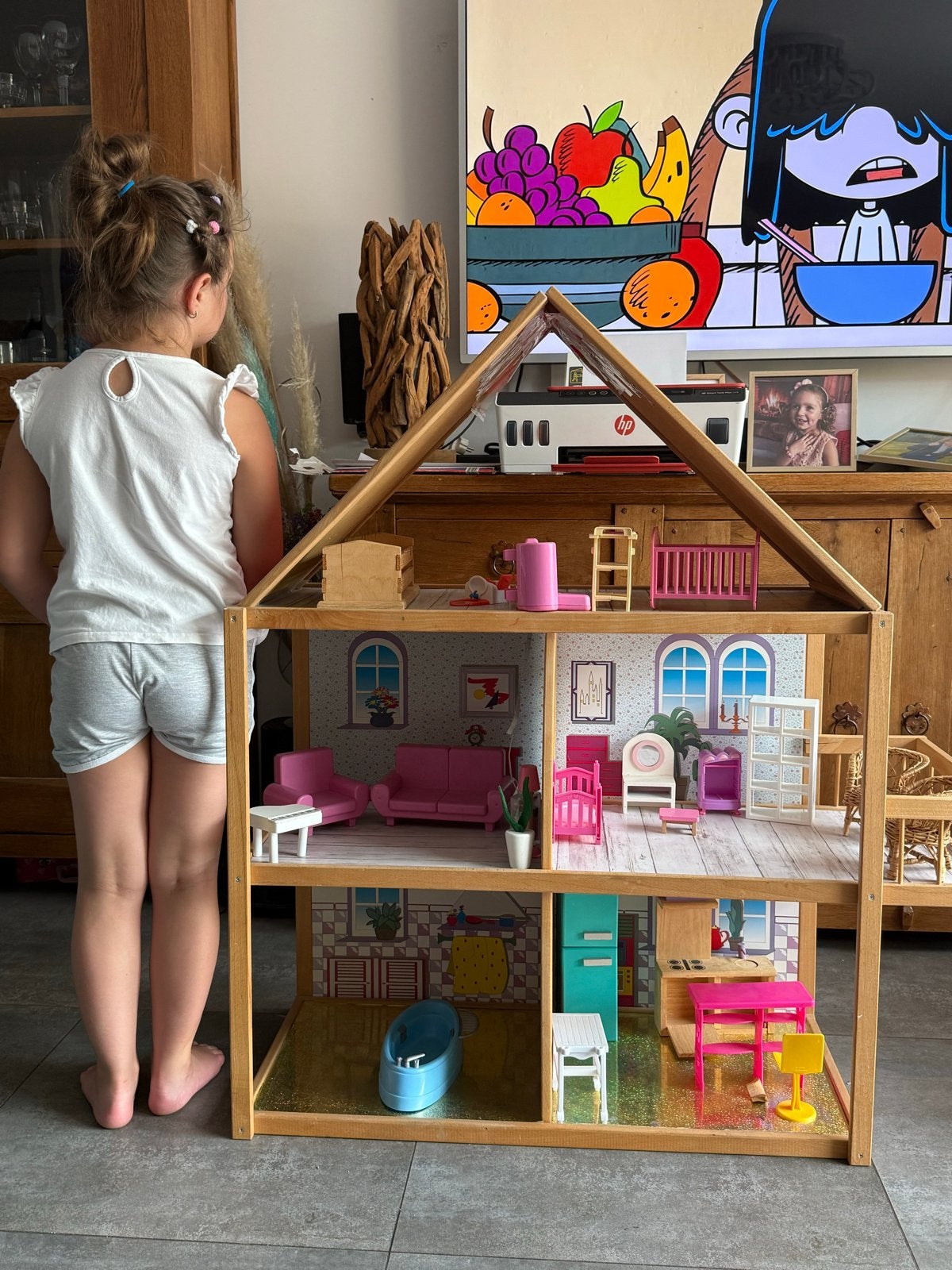 Groot Houten Poppenhuis met Meubels, Ophalen, Gebruikt, Overige typen