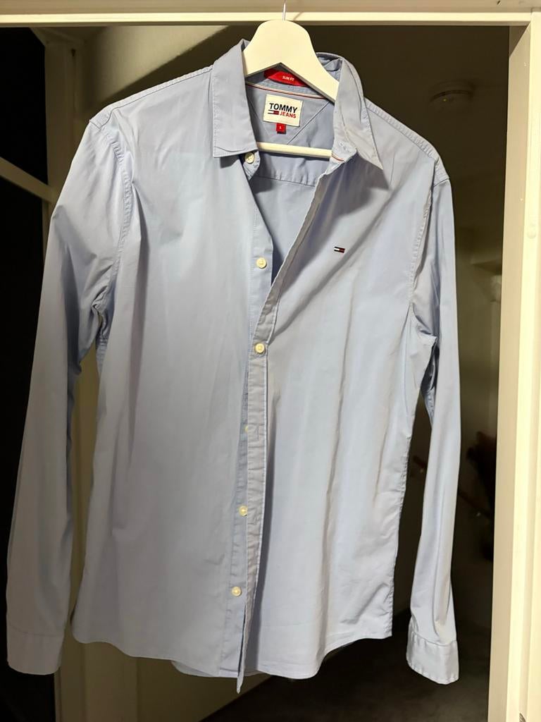 Tommy Jeans Slim Fit overhemd - Maat L, Ophalen of Verzenden, Zo goed als nieuw, Blauw, Halswijdte 41/42 (L)