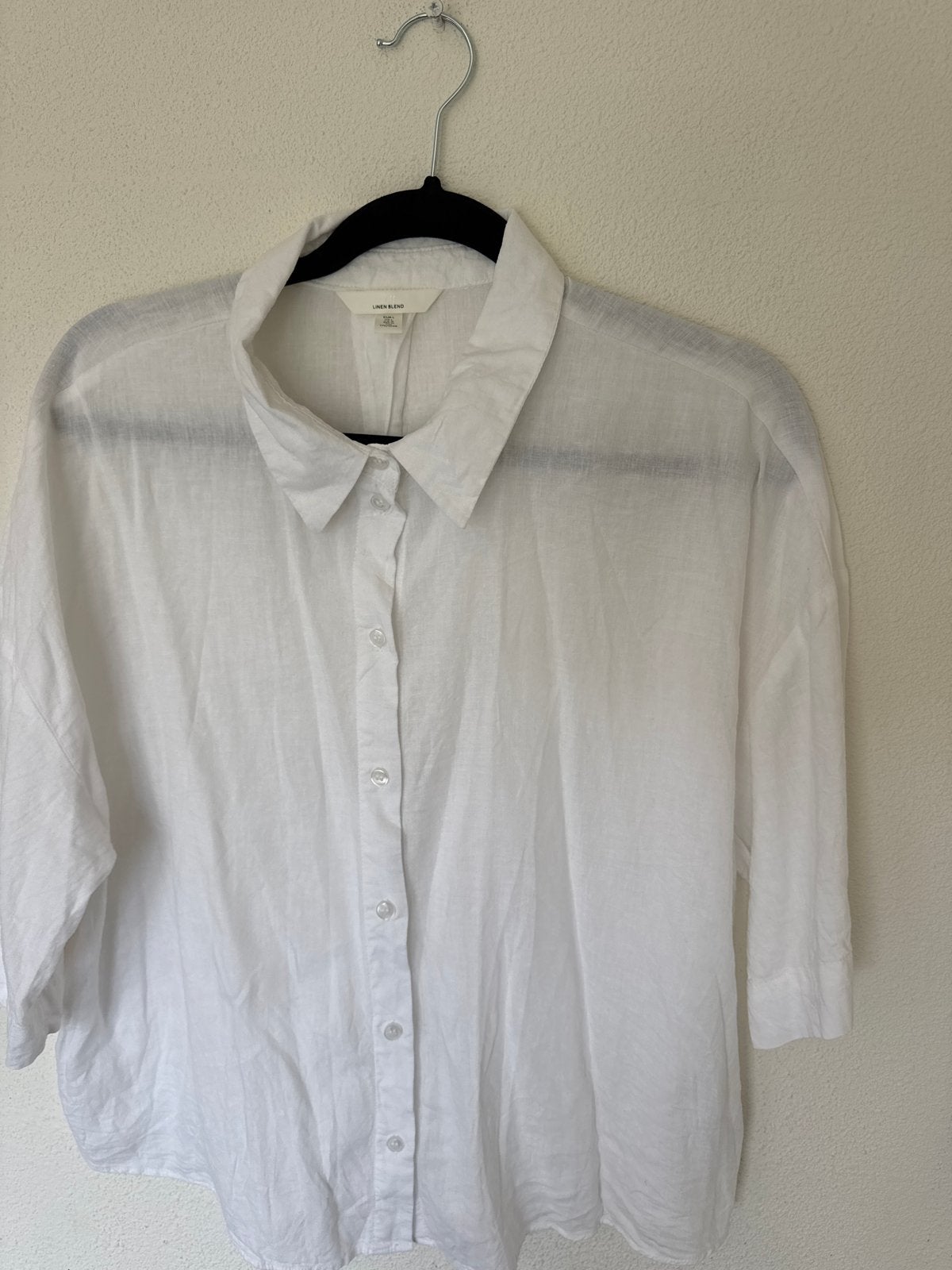 Witte H&M Linnen Blouse Maat L, Ophalen of Verzenden, Zo goed als nieuw, Maat 42/44 (L), Wit