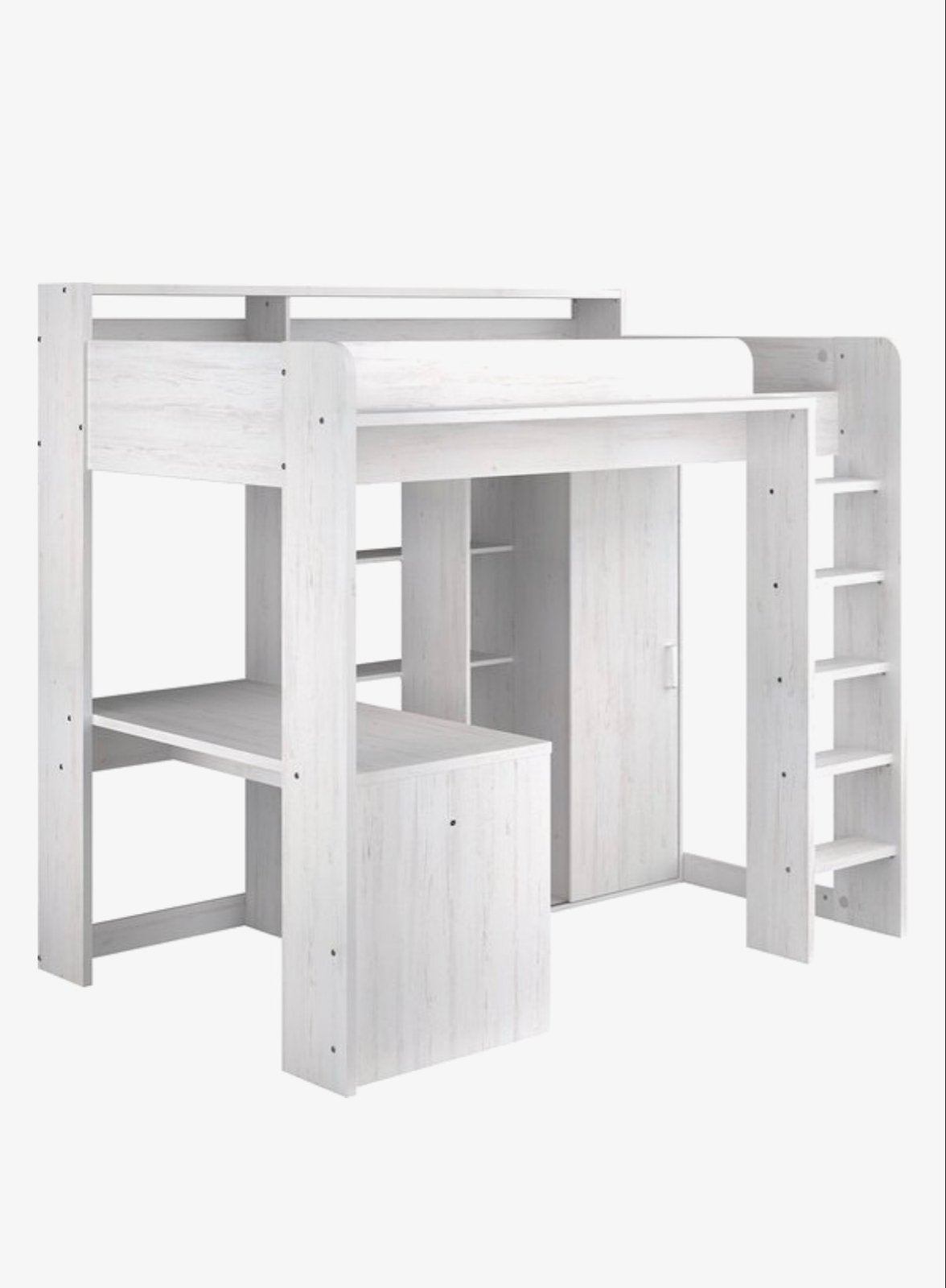 Hoogslaper met bureau, kast en planken - Wit, Ophalen, Gebruikt, Eenpersoons, 200 cm