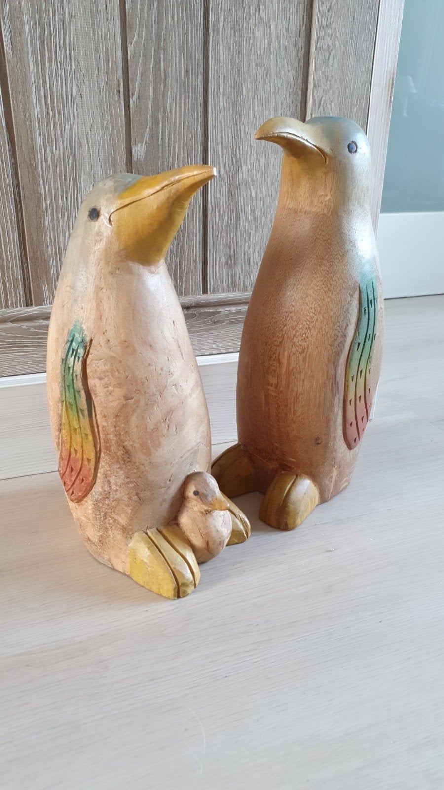 Massief houten pinguïns - Decoratieve beelden, Hout, Ophalen of Verzenden, Bruin, Landelijk