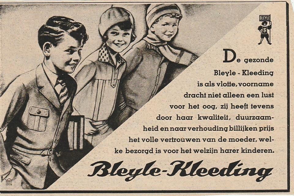 Retro reclame 1932 Bleyle kindermode jongetjes "kleeding", Verzenden, Overige typen