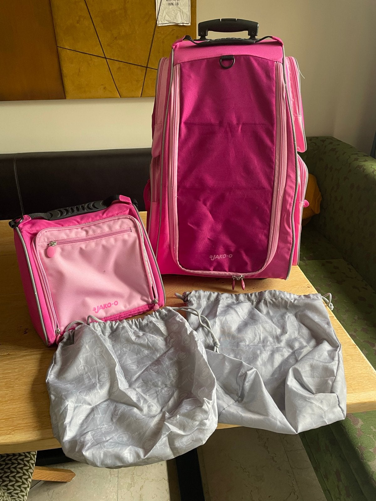 Jako-O Reiskoffer, kleine tas en schoenenzakjes Set - Roze, Ophalen, 40 tot 60 cm, Gebruikt, 20 tot 30 cm