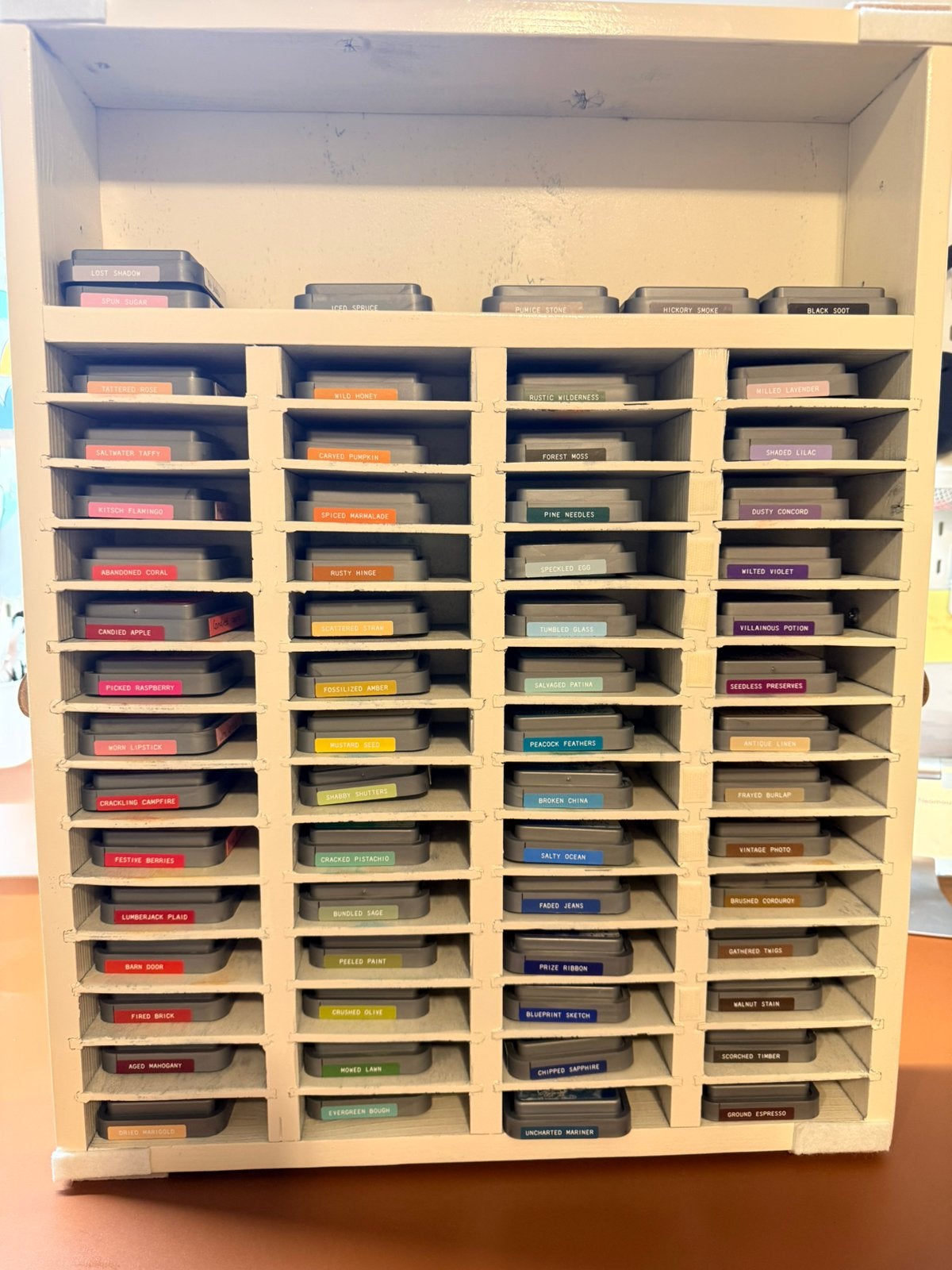 Houten opbergrek voor 56+ Distress ink/Oxide inktpads, Ophalen, Gebruikt, Overige thema's, Overige typen