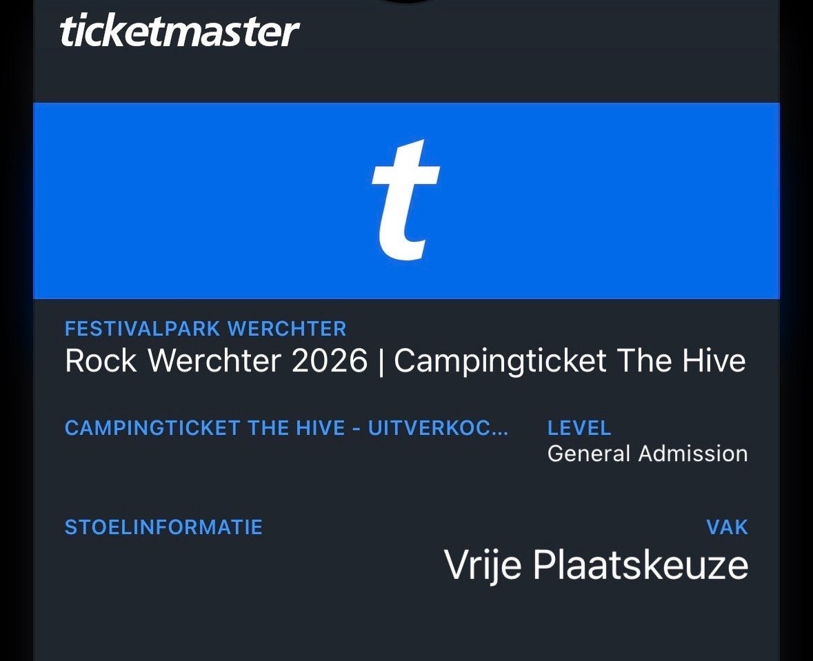 Campingticket The Hive Rock werchter 2026, Eén persoon