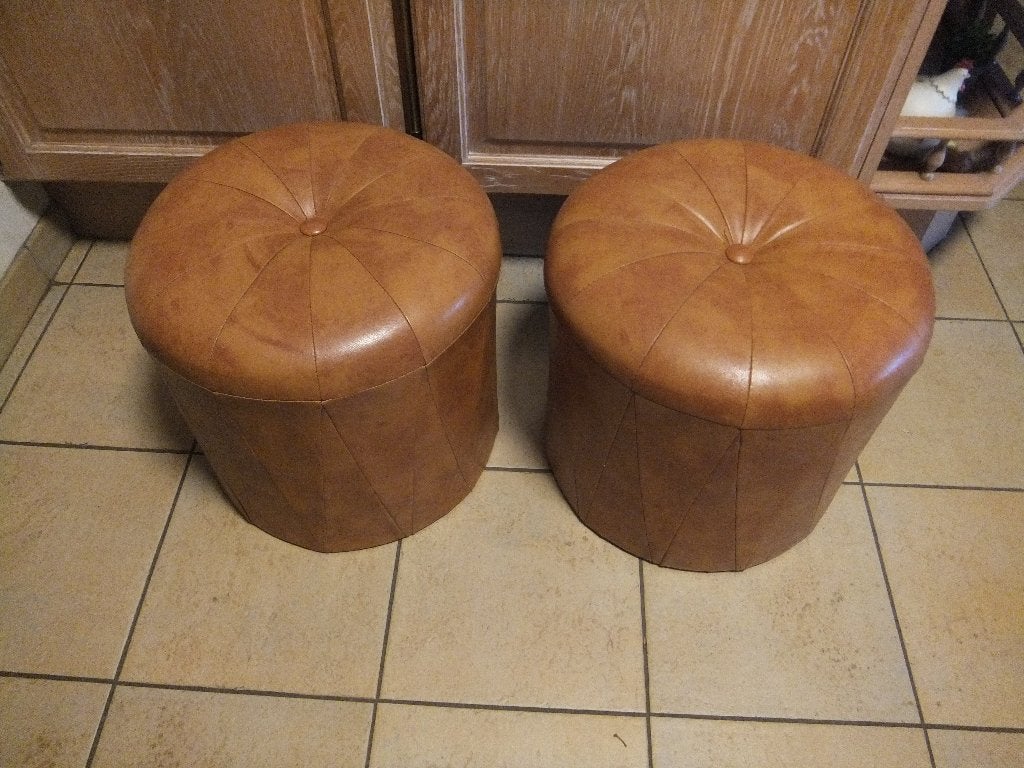 leren poef, Minder dan 50 cm, Gebruikt, Rond, Minder dan 50 cm