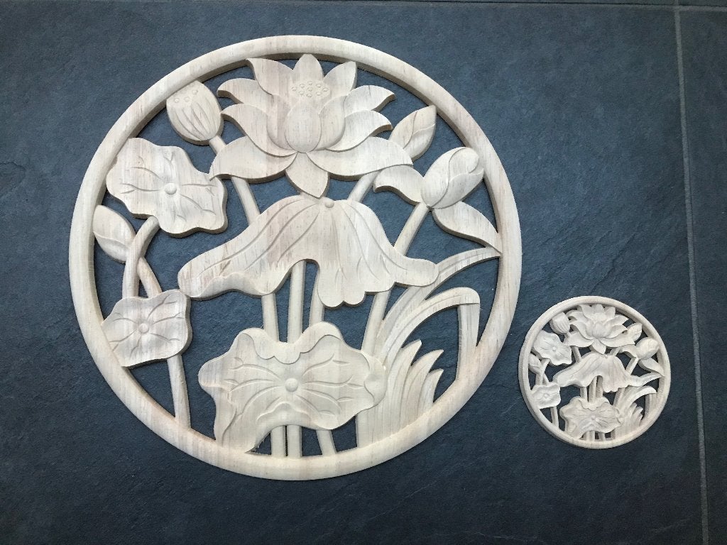 Chinees houtsnijwerk ornament chinese lotus bloem applique, Oosters, 30 cm, Hout, Ophalen of Verzenden