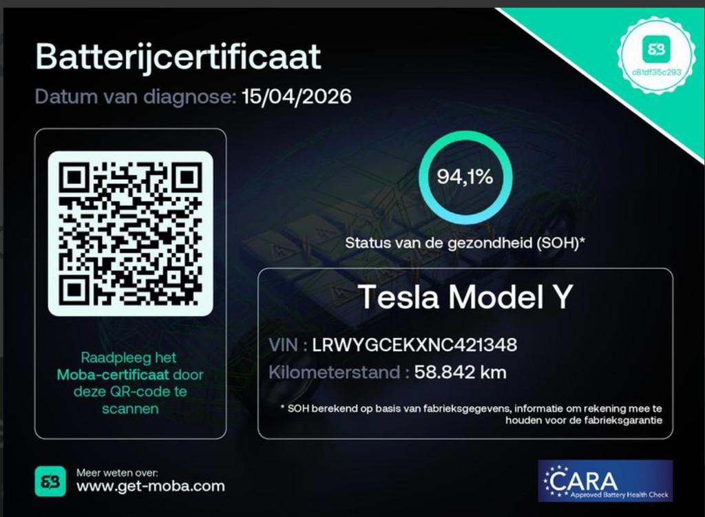 Tesla MODEL Y Long Range AWD 75 kWh SOH 94,1%, Auto's, Tesla, Automaat, Gebruikt, Wit, Leder