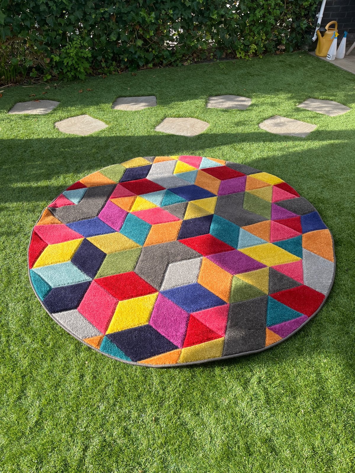Vrolijk rond vloerkleed (160x160), Ophalen, Beige, 150 tot 200 cm, Rond