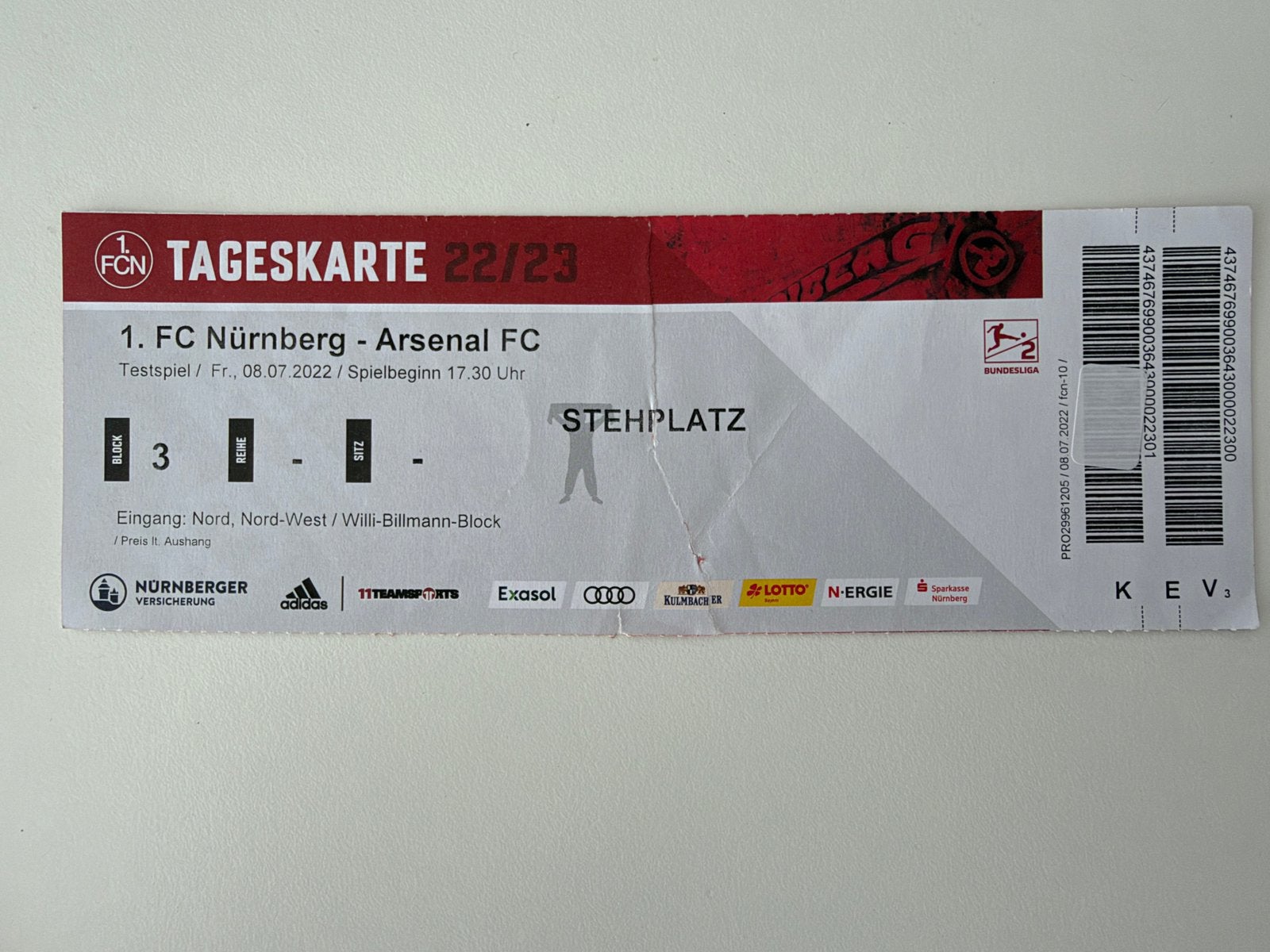 Ticket 1 FC Nürnberg-Arsenal 22/23, Ophalen of Verzenden, Zo goed als nieuw, Buitenlandse clubs, Overige typen