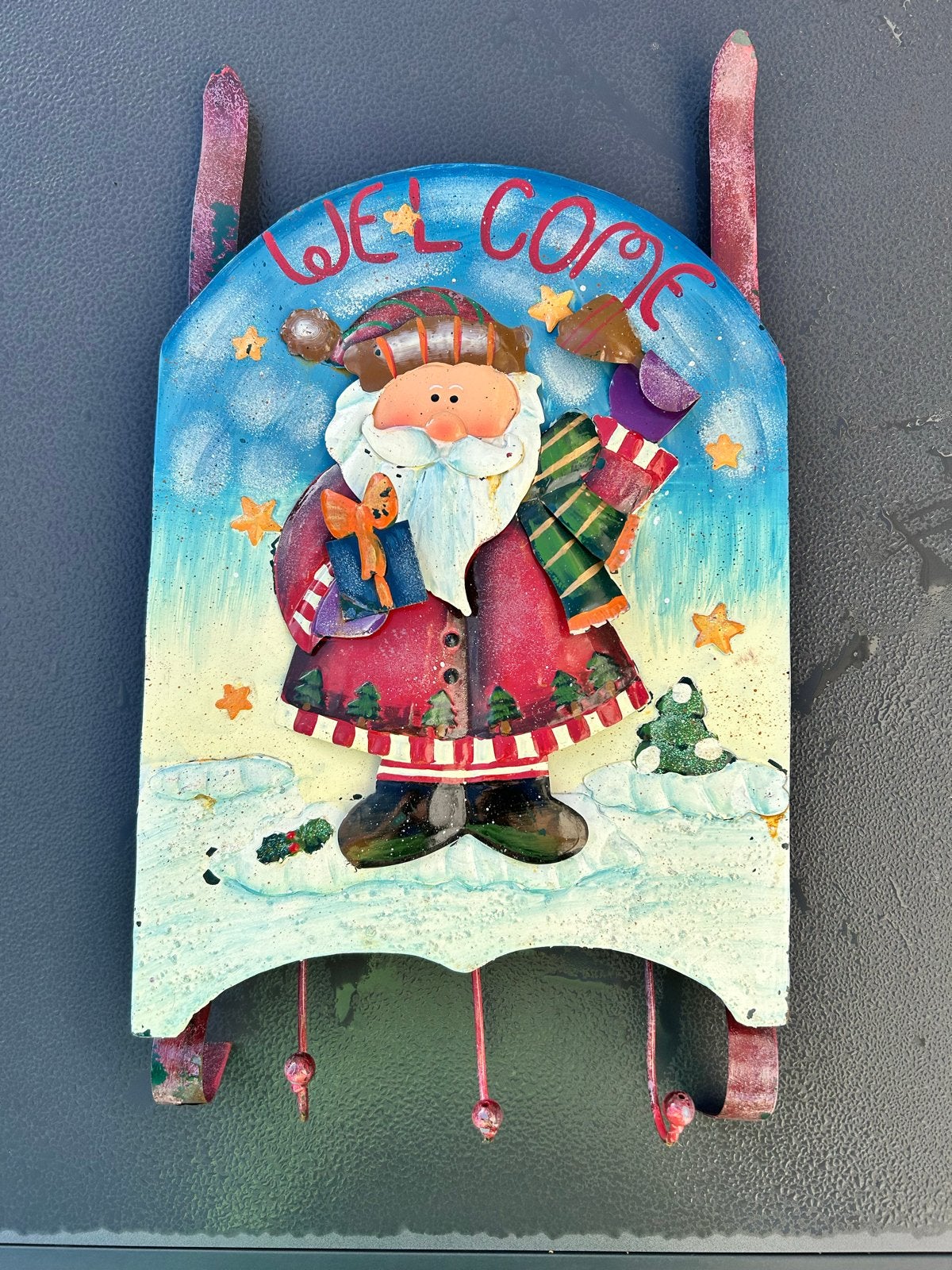 Decoratief kerst hangbord- handgeschilderde kerstman., Ophalen of Verzenden