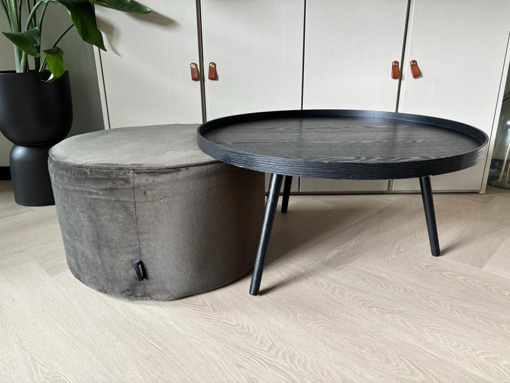 Woood salontafel en poef, Huis en Inrichting, Tafels | Salontafels, Ophalen, Gebruikt, Rond, 50 tot 100 cm