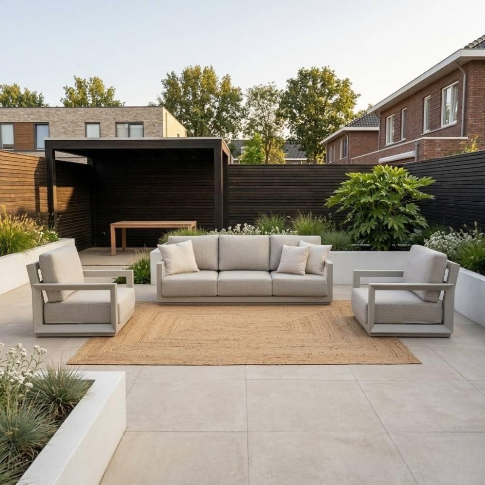 NIEUW: Kaapstad stoel-bank loungeset 3-delig beige, Ophalen, 5 zitplaatsen, Aston Martinlaan 36, Info@tuinmeubelwereld.nl