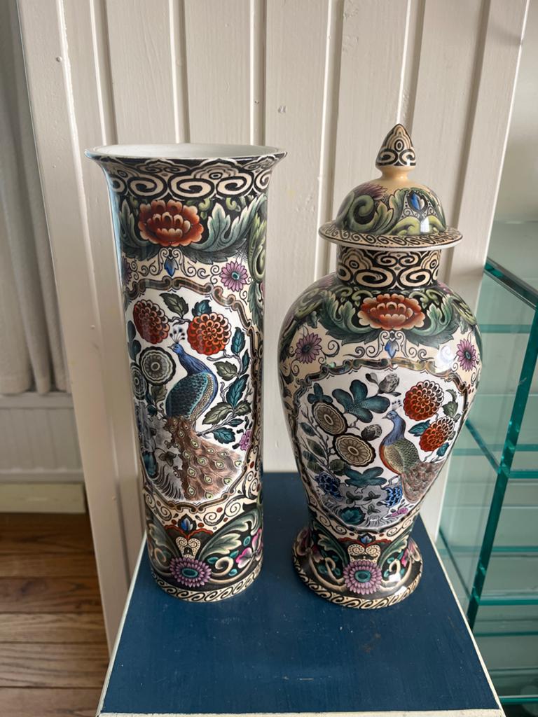 Set van 2 Société Céramique Maastricht 'Orient' vazen, Antiek en Kunst, Ophalen of Verzenden