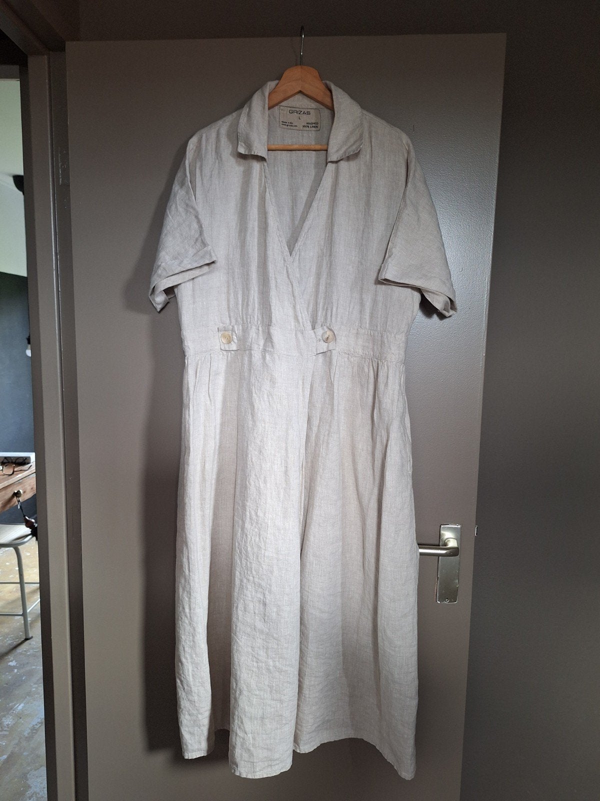 Grizas linnen zand,beige  jurk maat L, Beige, Maat 42/44 (L), Ophalen of Verzenden, Zo goed als nieuw