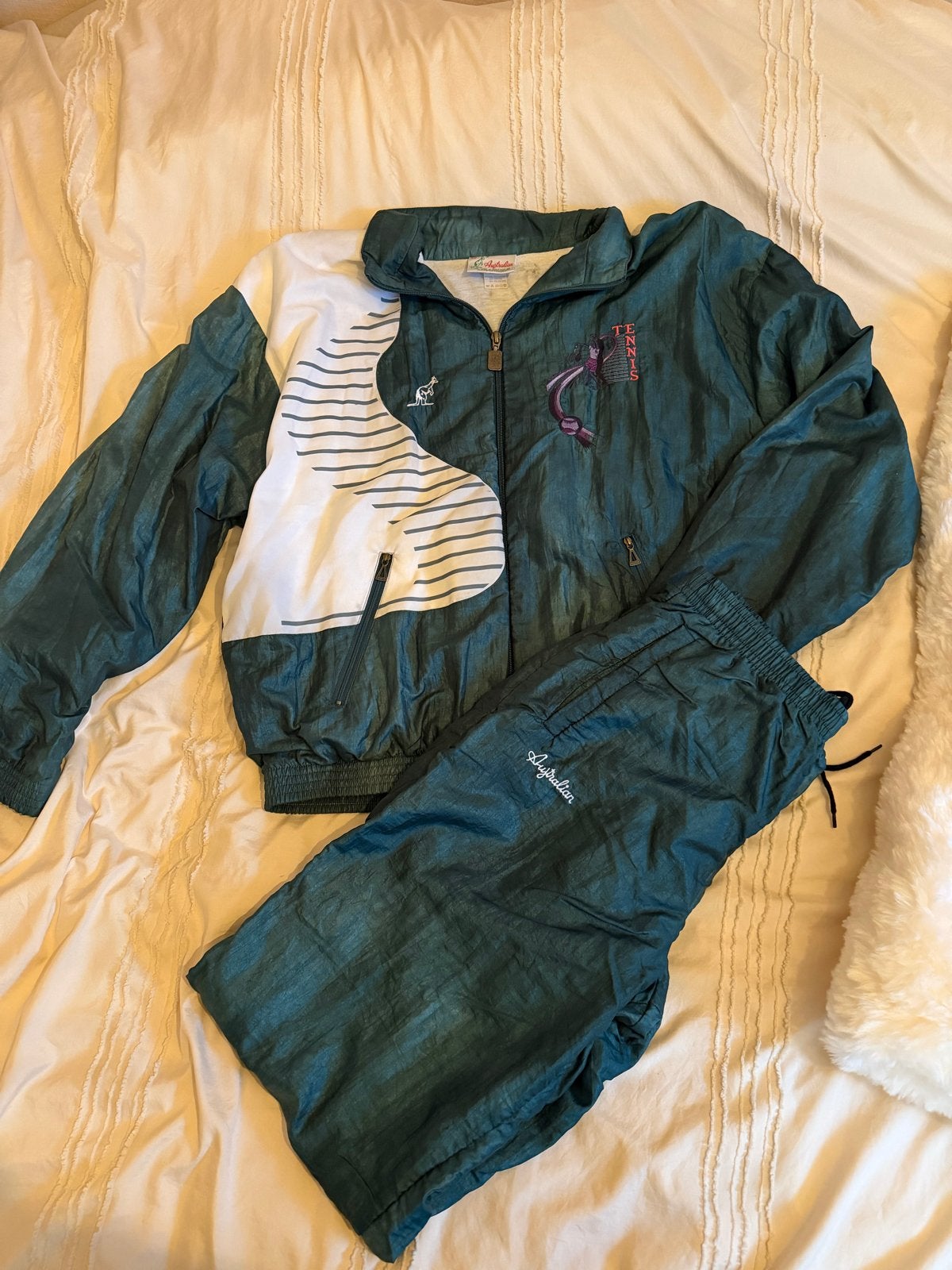 Vintage Australian Tennis Trainingspak - Groen/Wit, Maat 42/44 (L), Ophalen of Verzenden, Racketsport, Gedragen