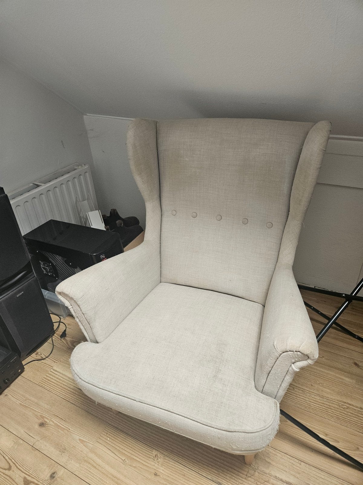 Ikea Strandmon Fauteuil - Beige/Lichtgrijs, Huis en Inrichting, Fauteuils, Gebruikt, 75 tot 100 cm, Ophalen of Verzenden, 75 tot 100 cm