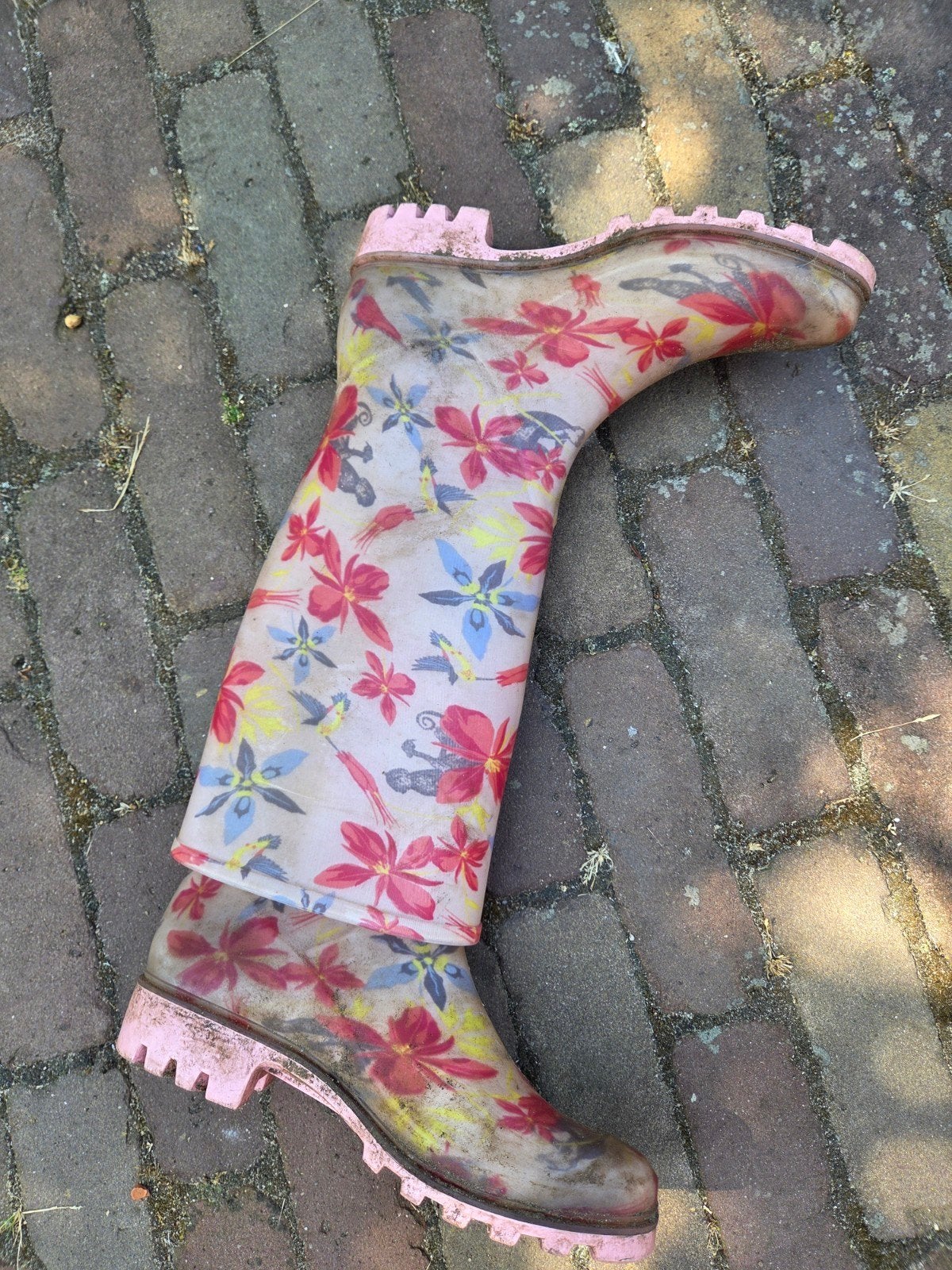 Roze regenlaarzen met bloemenprint - Maat 38, Onbekend, Ophalen of Verzenden, Gedragen