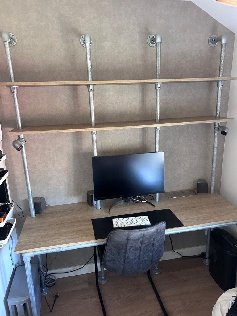 Bureau van steigerbuizen (+bureaustoel), Huis en Inrichting, Bureaus, Ophalen, Gebruikt, Metaal, 170 cm
