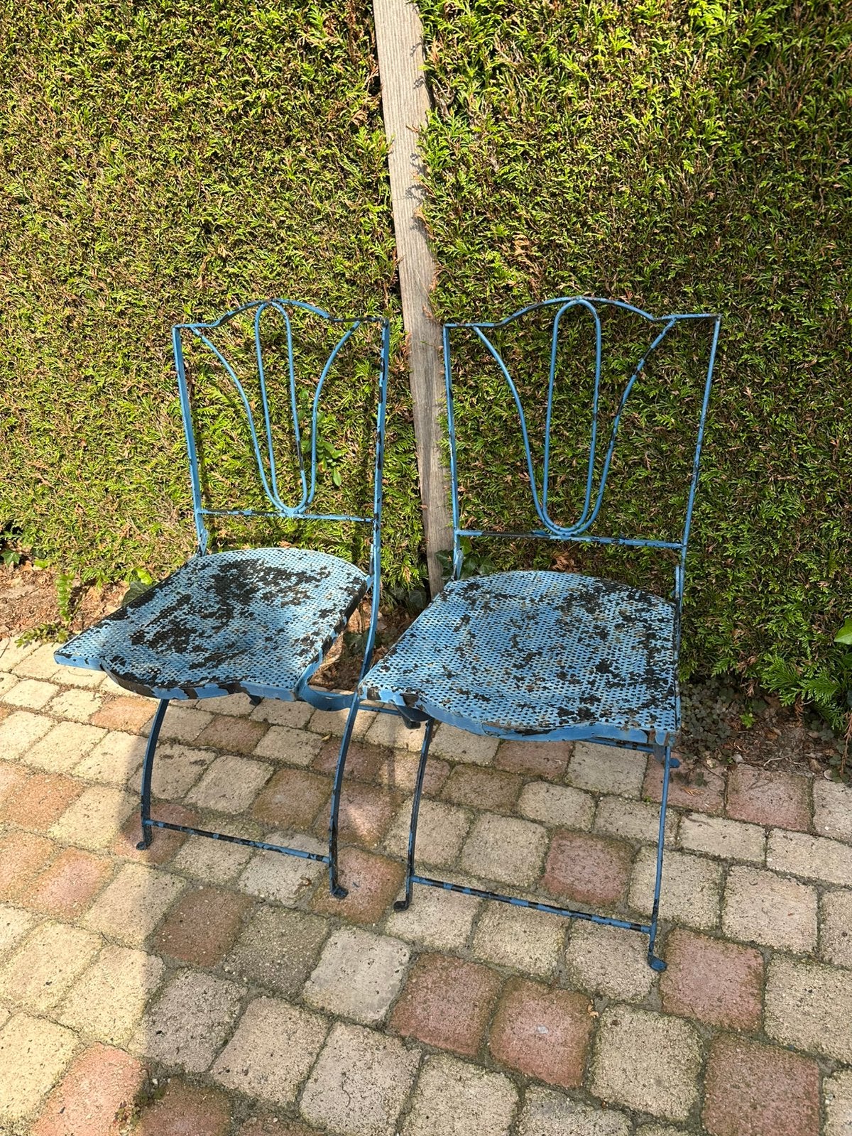 Brocante landelijke set oude tuinstoelen bistrostoelen, Antiek en Kunst, Ophalen