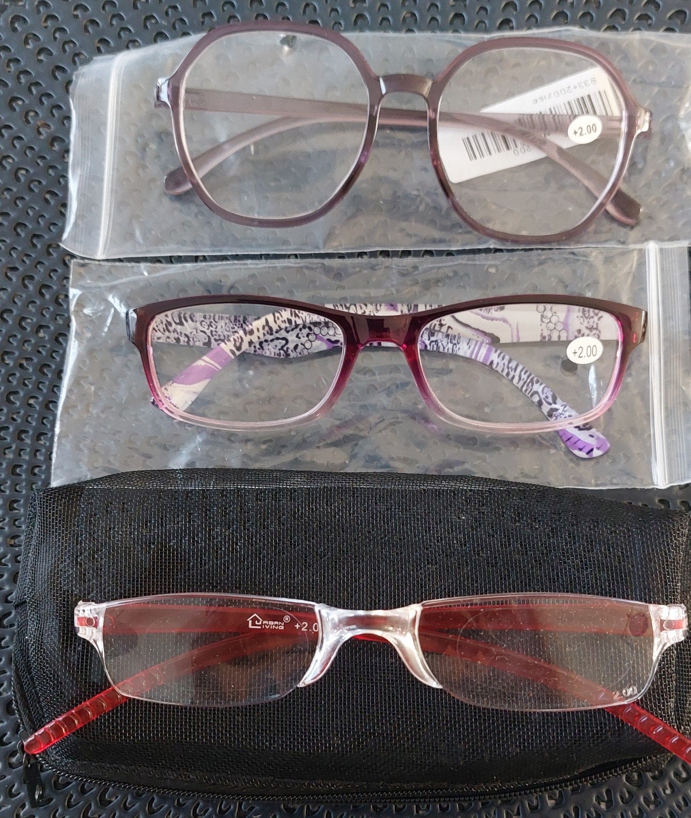 Set van 3 leesbrillen +2.00, diverse kleuren, Ophalen of Verzenden, Paars, Bril, Overige merken