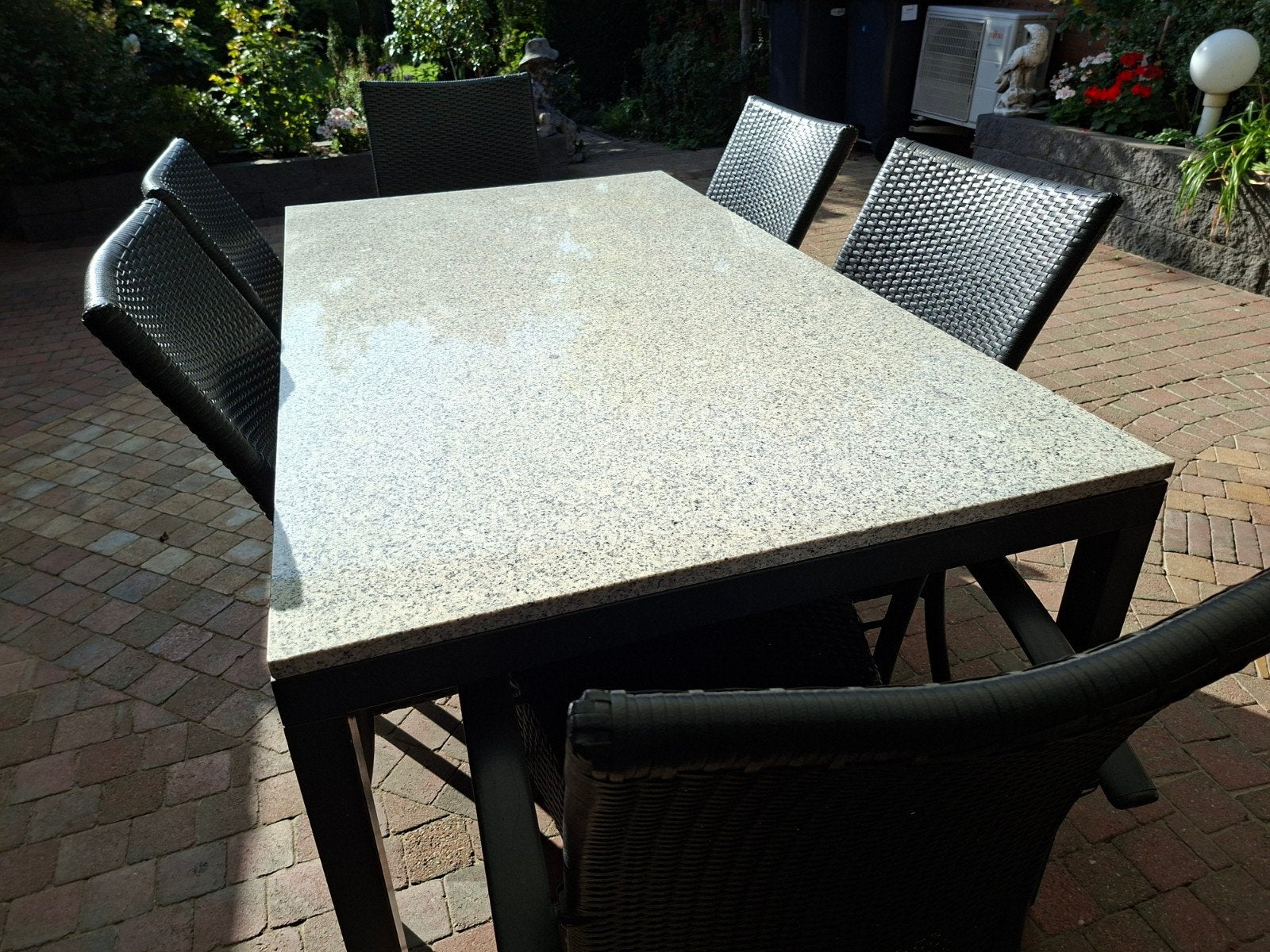 Bois le Duc tuinset met hardstenen blad en 6 stoelen, Overige materialen, Gebruikt, 6 zitplaatsen, Ophalen of Verzenden