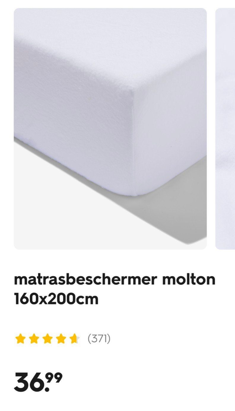 Nieuwe Hema Molton Matrasbeschermer 160x200cm, Huis en Inrichting, Slaapkamer | Matrassen en Bedbodems, Ophalen of Verzenden, 200 cm