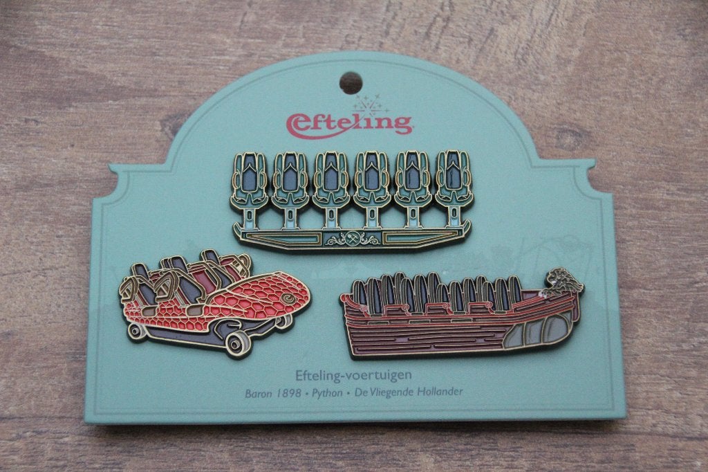 efteling pin  voertuigen set 3, Ophalen of Verzenden, Zo goed als nieuw, Button of Speldje