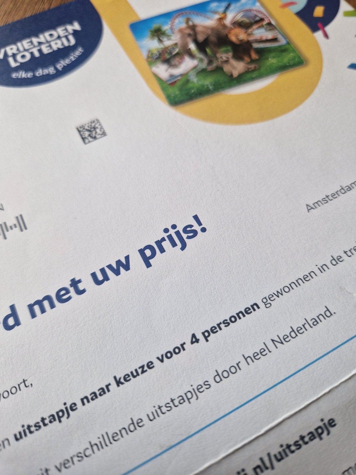 Uitstapje naar keuze 4 personen vriendenloterij, Tickets en Kaartjes, Drie personen of meer, Ticket of Toegangskaart